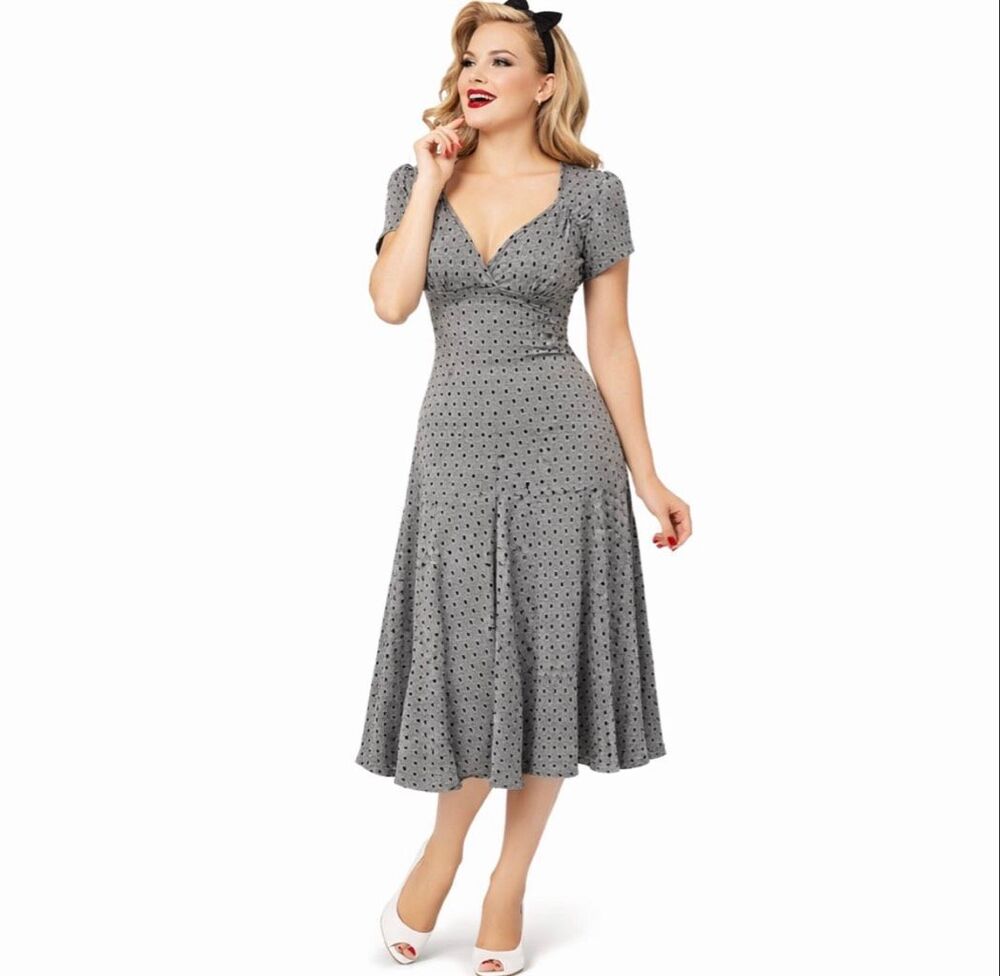 Vintage Betsey Johnson Polka Dot Empire Waist Fit Flare Midi Dress Y2K USA M